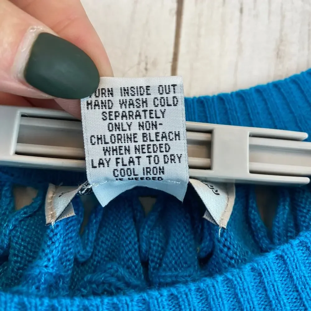 VTG Once Again Blue Honeycomb Knit Cropped Poncho-Style Sweater Top Size Medium - Picture 8 of 10